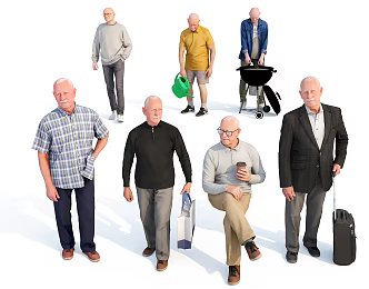 Old man, old man, old man, middle-aged and old man, business man, modern man, barbecue master, travel man 3d model