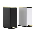 Public Trash Bins In Black And White With Gold Accents And Lids