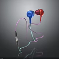 Blue And Pink In Ear Headphones With Cable And Control Module Electronic Device