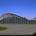 Modern Station Architectural Design With Curved Roof Glass Walls Spacious Plaza And Surrounding Greenery