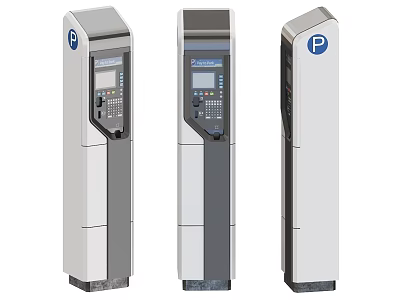 Three Industrial Parking Payment Machines Featuring Modern Design And User Display Panels 3d model