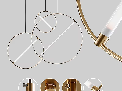 Modern Circular Pendant Lights With Golden Metal Frame And White Light Tubes 3d model
