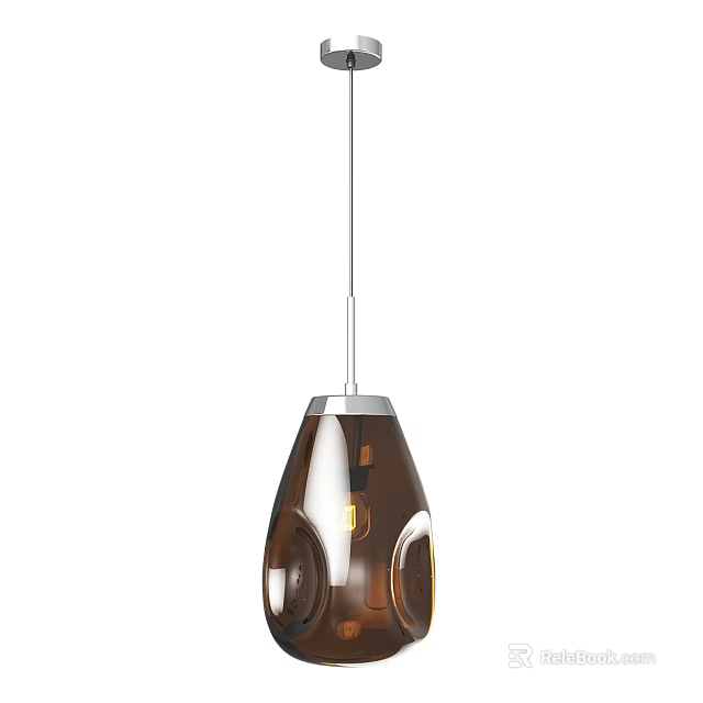 Modern Brown Glass Pendant Light With Metallic Frame And Hanging Design 3d model 