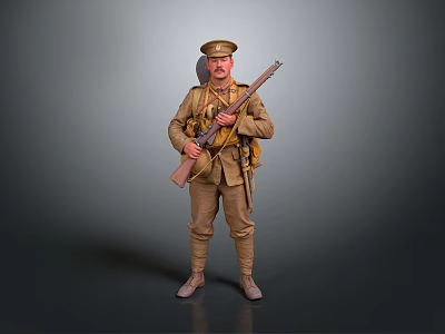 Game Movie Character Soldier In Military Uniform With Rifle Hat And Gear 3d model