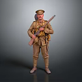 Game Movie Character Soldier In Military Uniform With Rifle Hat And Gear