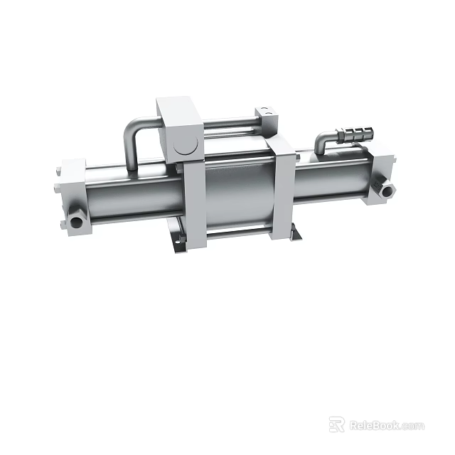 Industrial Hydraulic Cylinder With Metal Body Piston Rod And Mounting Brackets 3d model 