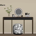 Middle Ancient Dressing Table Dressing Table Combination Middle Ancient Table Lamp Middle Style Green Plant Makeup Table Makeup Stool 3d model