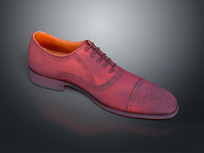 Shiny Red Lace Up Brogue Leather Shoes With Classic Design And Smooth Sole 3d model