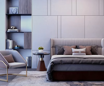 Modern background double bed bed combination 3d model Modern background double bed bed combination 3d model