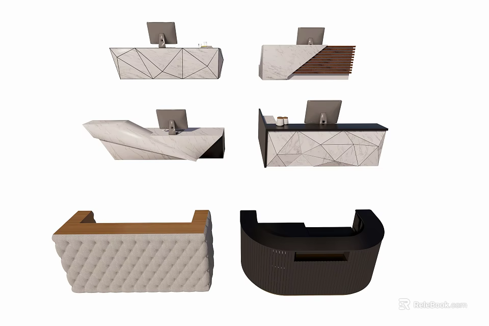 Modern Reception Desk Designs With Geometric Patterns Wooden Elements And Leather Surfaces 3d model 