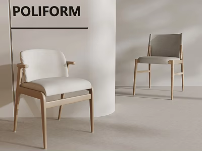 Poliform Modern Chairs with Wooden Frame and Light Upholstery in Minimalist Interior 3d model