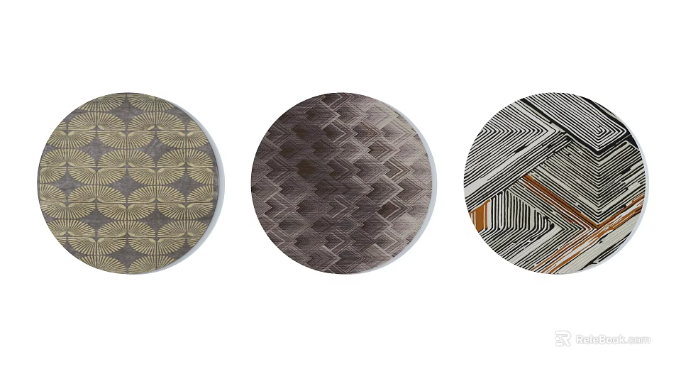 Round Rugs Featuring Various Geometric Abstract And Striped Patterns For Home Decor 3d model