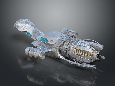 Futuristic Sci Fi Spaceship 3D Render With Silver Metallic Body And Blue Panels 3d model