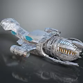 Futuristic Sci Fi Spaceship 3D Render With Silver Metallic Body And Blue Panels