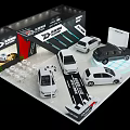 Modern WEY Tank Car Exhibition Booth With Multiple Car Models And Circular Platform