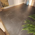 Dark Modern Floor Tiles With Stone-like Texture In Indoor Setting With Green Plant