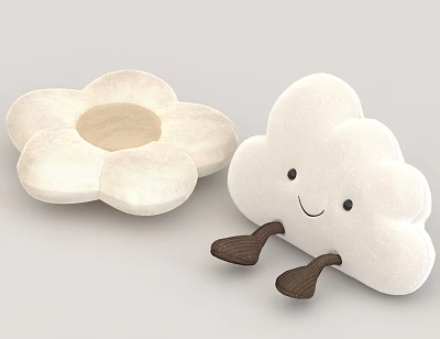 Cute Cloud And Flower Shaped Plush Toys With Smiling Face And Brown Legs 3d model