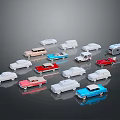 Various Colorful Model Cars Including Sedans Vans And RVs On Reflective Surface