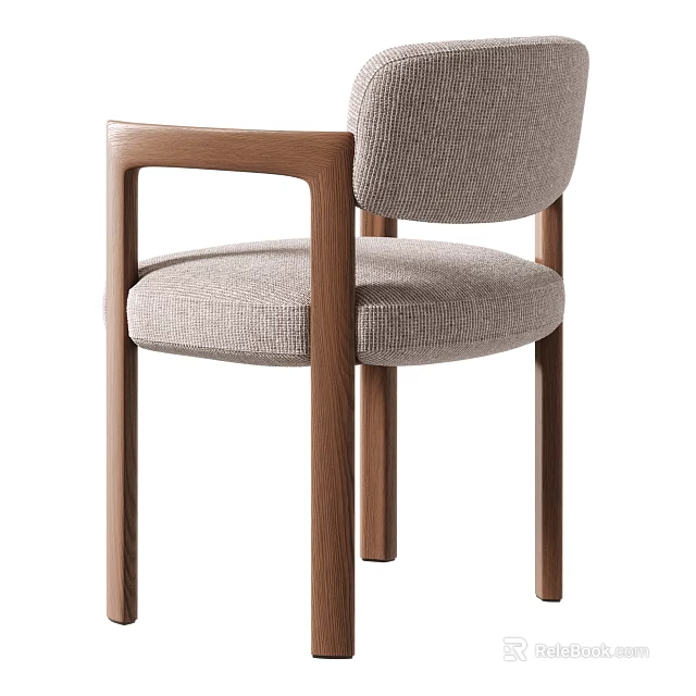 Modern Dining Chair With Wooden Frame Upholstered Seat And Light Gray Fabric 3d model 
