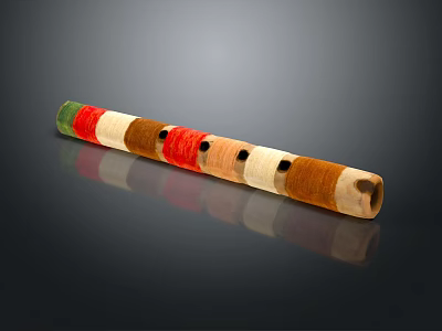 Hand Painted Wooden Flute With Colorful Stripes As Instrument Art Supplies 3d model
