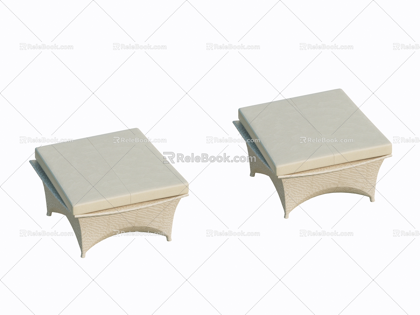 American Courtyard Garden Balcony Terrace Foot Sofa Stool Rattan Foot 3d model