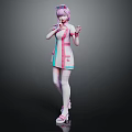 Anime Style 3D Nurse Character In Pink Uniform With White Stockings And Pink Hair Posing