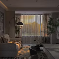 Elegant Modern Living Dining Room With Beige Sofa Black Floor Lamp Green Plant And Artwork