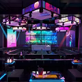 Vibrant Bar Interior With Neon Lights Stage Large Screens And Comfortable Seating 3d model
