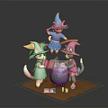 Three Cat Wizard Characters In Colorful Hats Stirring Magic Cauldron With Books And Candles