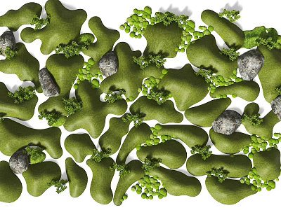 Micro Landforms With Green Vegetation And Natural Stones Design Features 3d model