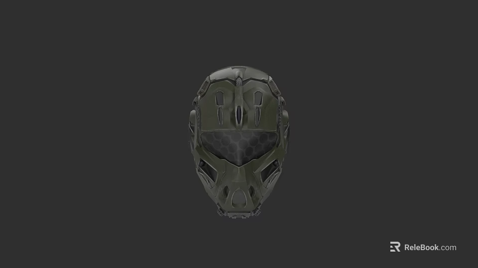 Green Tactical Helmet With Protective Geometric Design And Ventilation Holes 3d model 