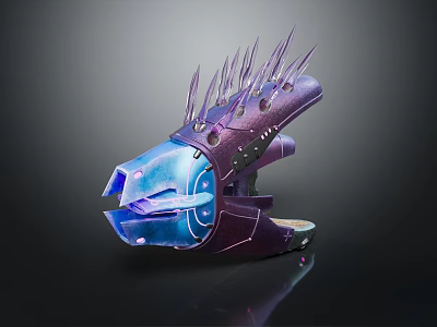 Futuristic Spiked Purple Blue Weapon With Glowing Components And Sleek Structure 3d model