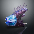 Futuristic Spiked Purple Blue Weapon With Glowing Components And Sleek Structure