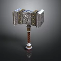 Ornate War Hammer With Metal Plates Intricate Carvings And Red Braided Handle