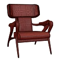 Brown Leather Leisure Chair With Curved Wooden Arms And Retro Design