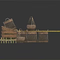Household Wicker Baskets In Various Sizes With Stacked Design And Bamboo Poles