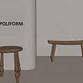 Poliform Wooden Furniture Round Stool And Long Bench In Minimalist White Room Setting