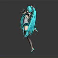 3D Anime Game Character With Teal Twin Tails White Top Black Skirt Arms Outstretched 3d model