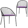 Modern Dining Chairs With Black Metal Frame Slatted Back And Purple Padded Seat