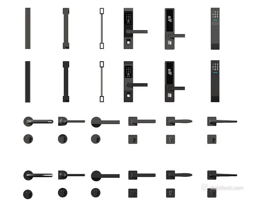 Stylish Modern Door Handles With Various Designs And Black Finish Options 3d model 