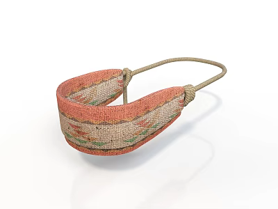 Woven Storage Basket With Orange Beige Patterned Design And Rope Handle 3d model