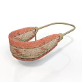 Woven Storage Basket With Orange Beige Patterned Design And Rope Handle