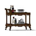 Vintage Wooden Bar Cart with Wine Bottles Glasses and Decorative Wheels