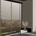 Light Wood Wooden Blinds For Large Bedroom Window With Decorative Plant