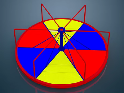 Colorful Round Rotating Playground Equipment Featuring Red Yellow Blue Sections And Red Frame 3d model