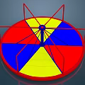 Colorful Round Rotating Playground Equipment Featuring Red Yellow Blue Sections And Red Frame