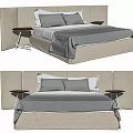 Modern Double Bed With Upholstered Headboard Gray Bedding And Side Tables 3d model