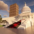 United States Capitol White Building Dome Plaza With Trees Blue Sky And White Clouds