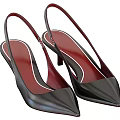 Black High Heel Shoes With Pointed Toe Red Sole And Thin Strap 3d model