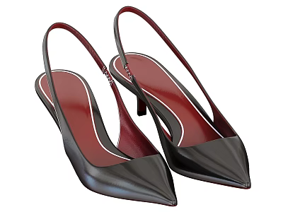Black High Heel Shoes With Pointed Toe Red Sole And Thin Strap 3d model